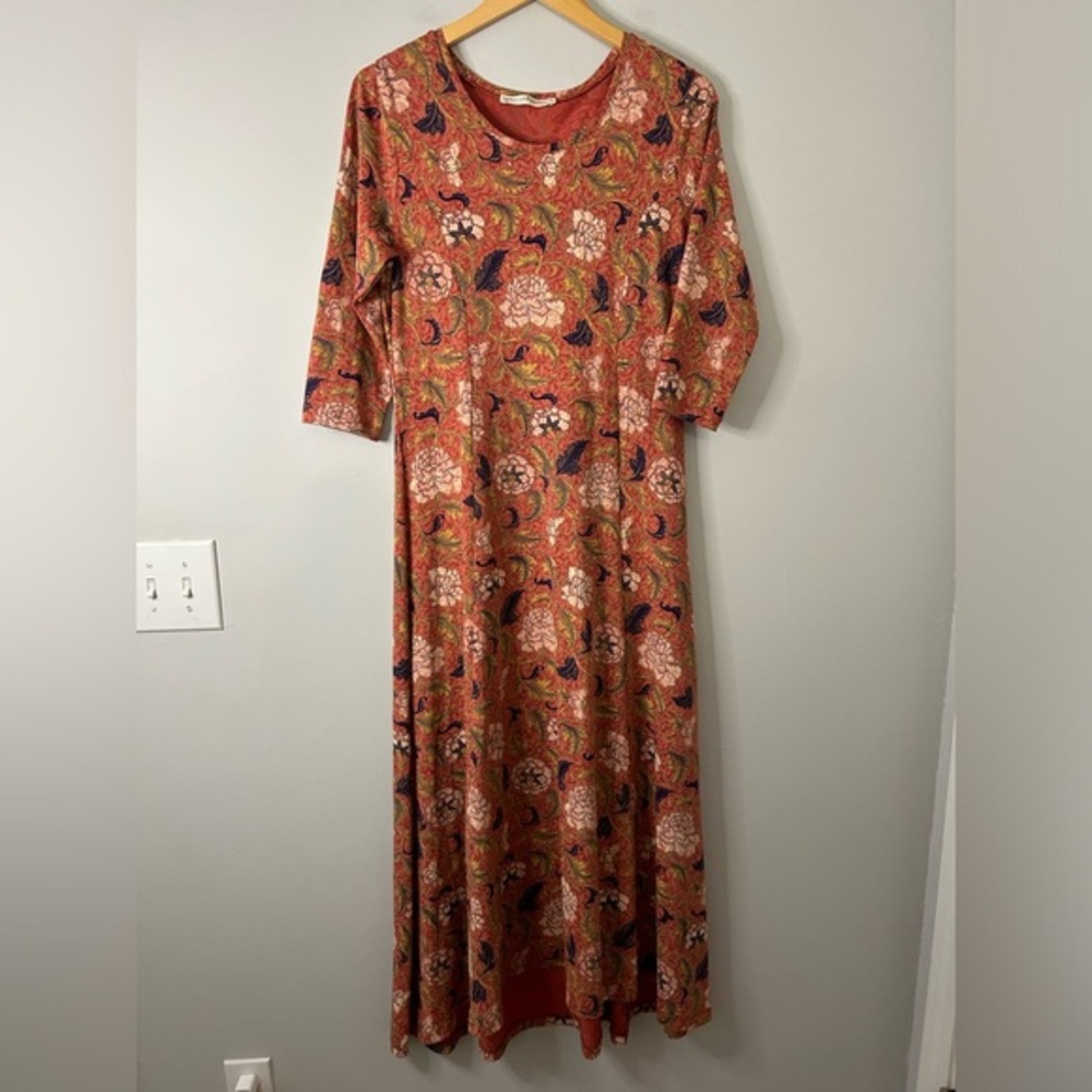 Peruvian Connection‎ Pink Floral Printed Jersey Knit Maxi Dress
